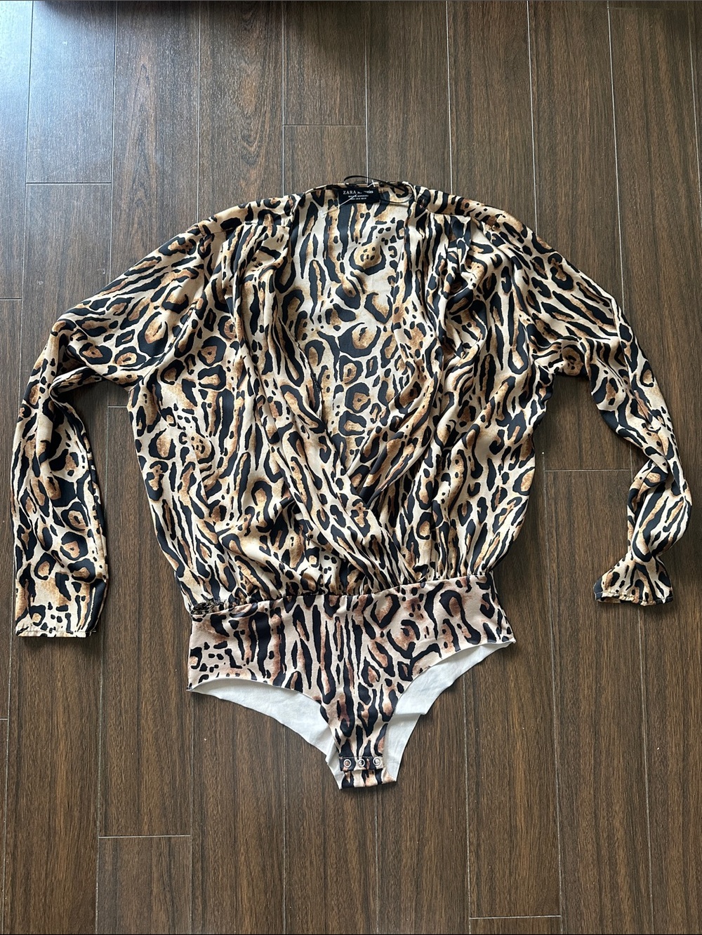 Zara Animal Print Bodysuit in Black and Tan